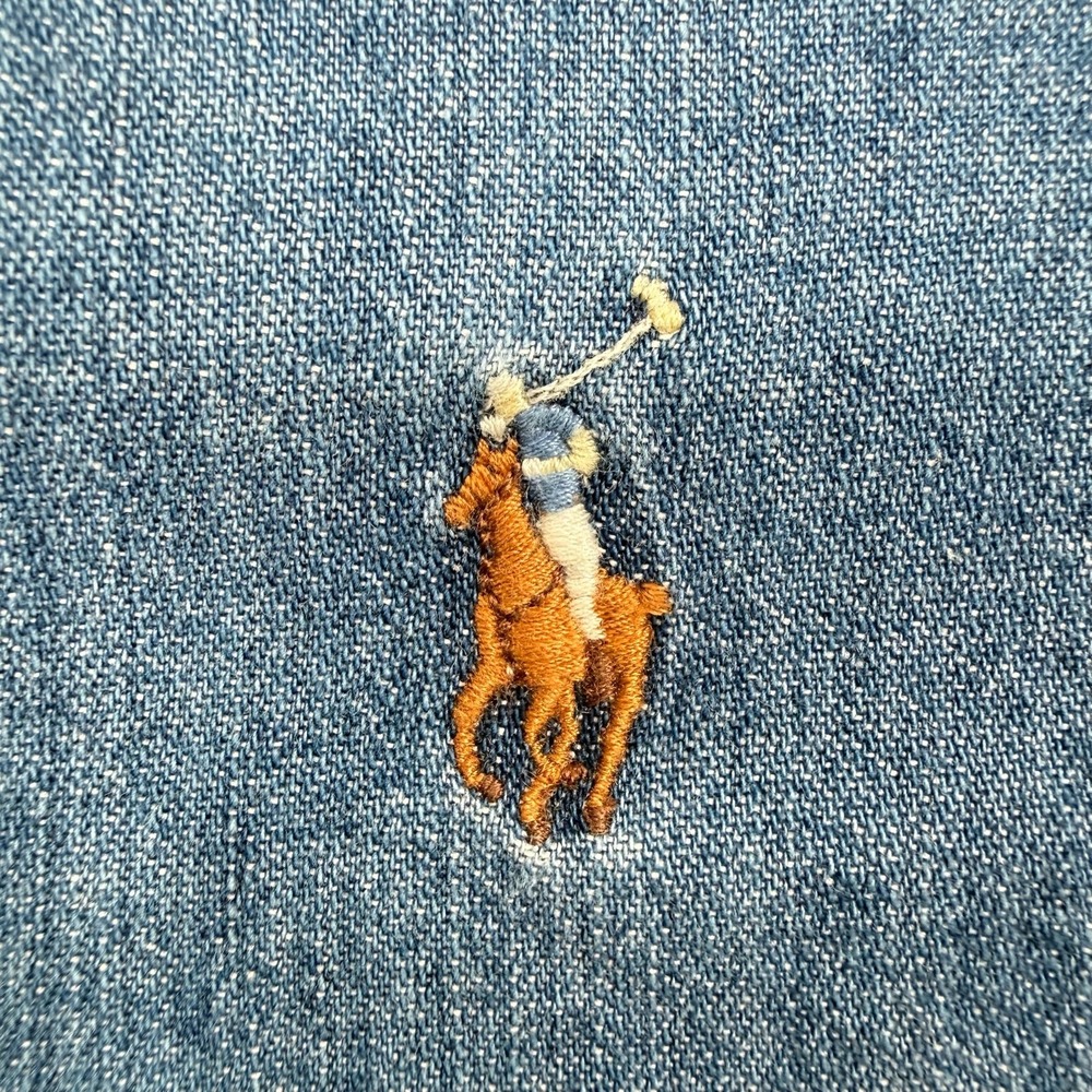 Polo Ralph Lauren Shirt Mens L Chambray Flesh Pony Button Down Blue - Picture 5 of 13